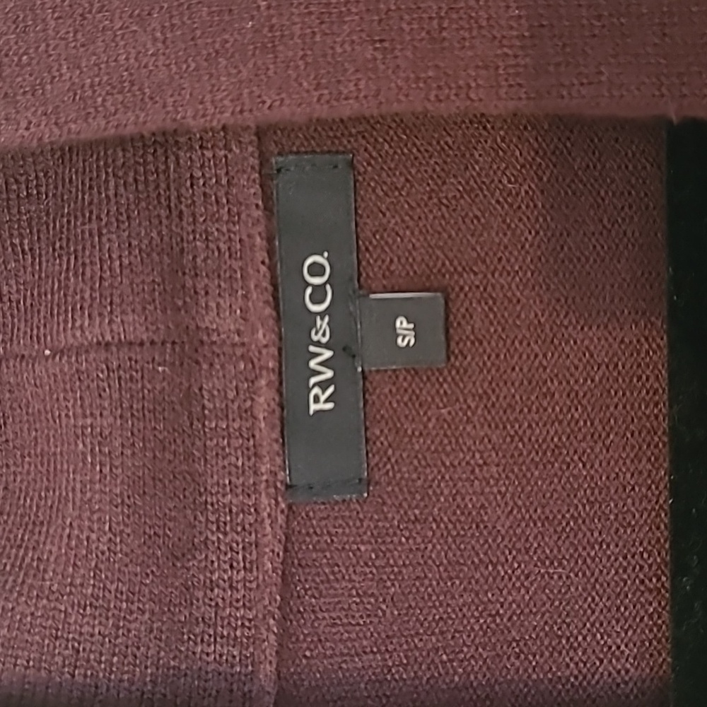 RW&CO long sleeve ladies cardigan in a rich burgundy and trendy buckle. - Picture 3 of 6